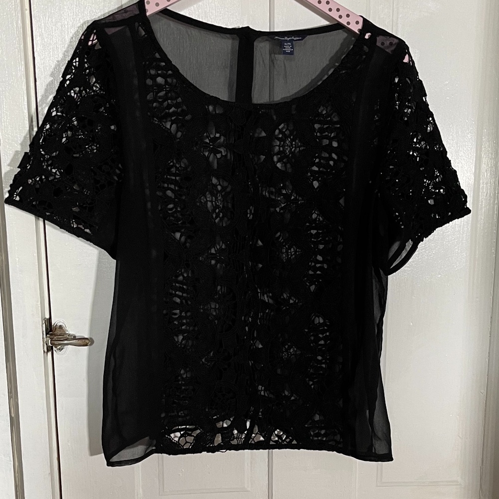 AEO Crochet and Sheer Blouse